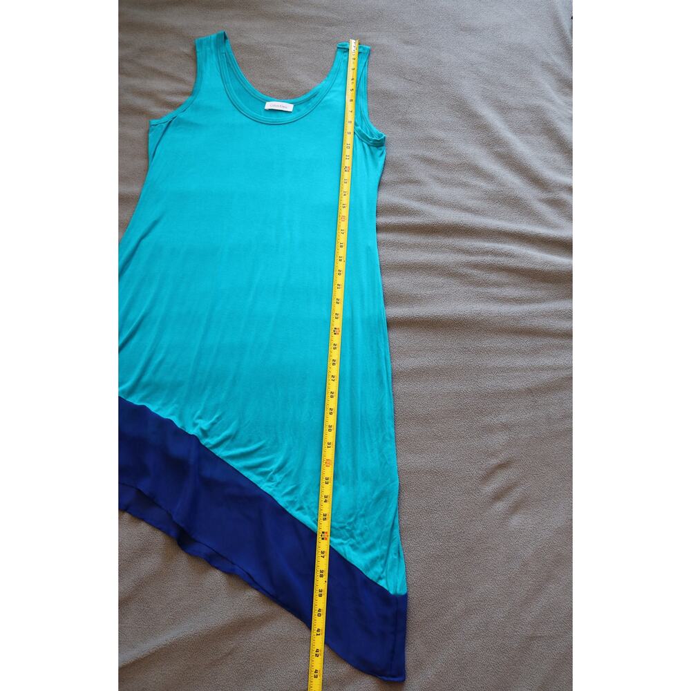 CALVIN KLEIN Dress Medium Aqua Blue Asymmetrical Sheer Ruffle Sleeveless Beach - Picture 7 of 16